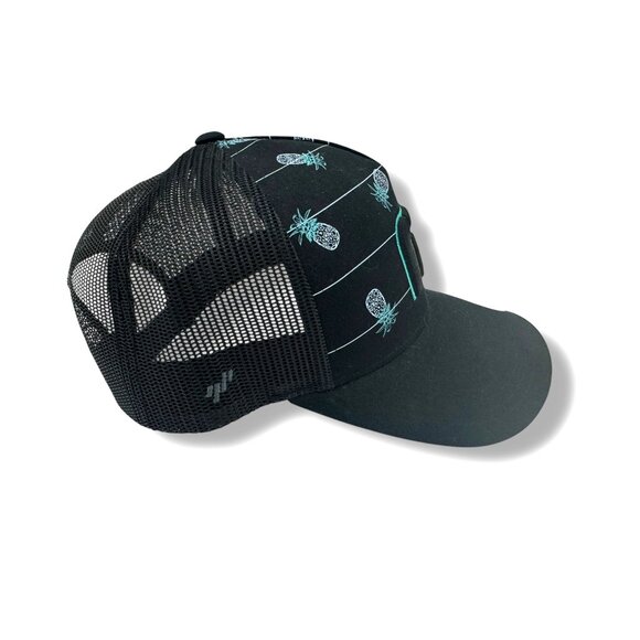 Travis Mathew Black Big Bend Pineapple Hat‎ Trucker Cap Snapback Mesh Golf New - Picture 2 of 6